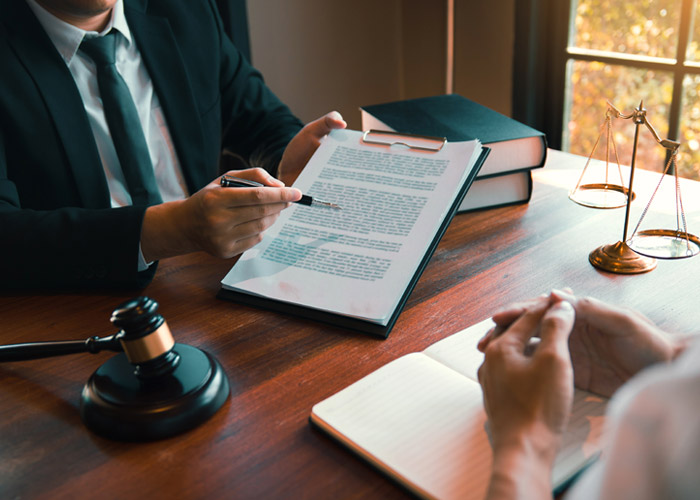 lawyer explaining document to client